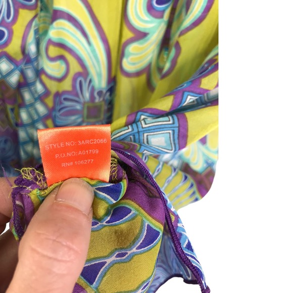 Hale Bob Women's Cabana Blouse Silk Bell Sleeve Boho Festival Green Floral XS - Picture 10 of 10